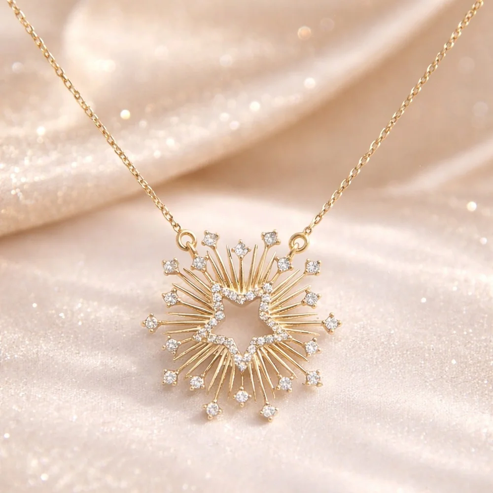 Gold Starburst Necklace with Crystal Accents